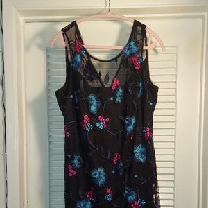 Calvin Klein Floral Embroidered Sheer Dress